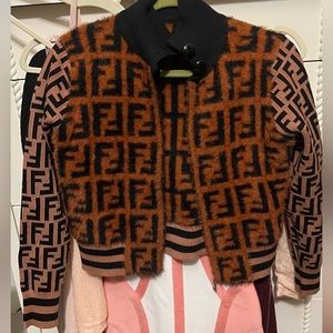 Fendi classic high collar zipper cardigan jacket